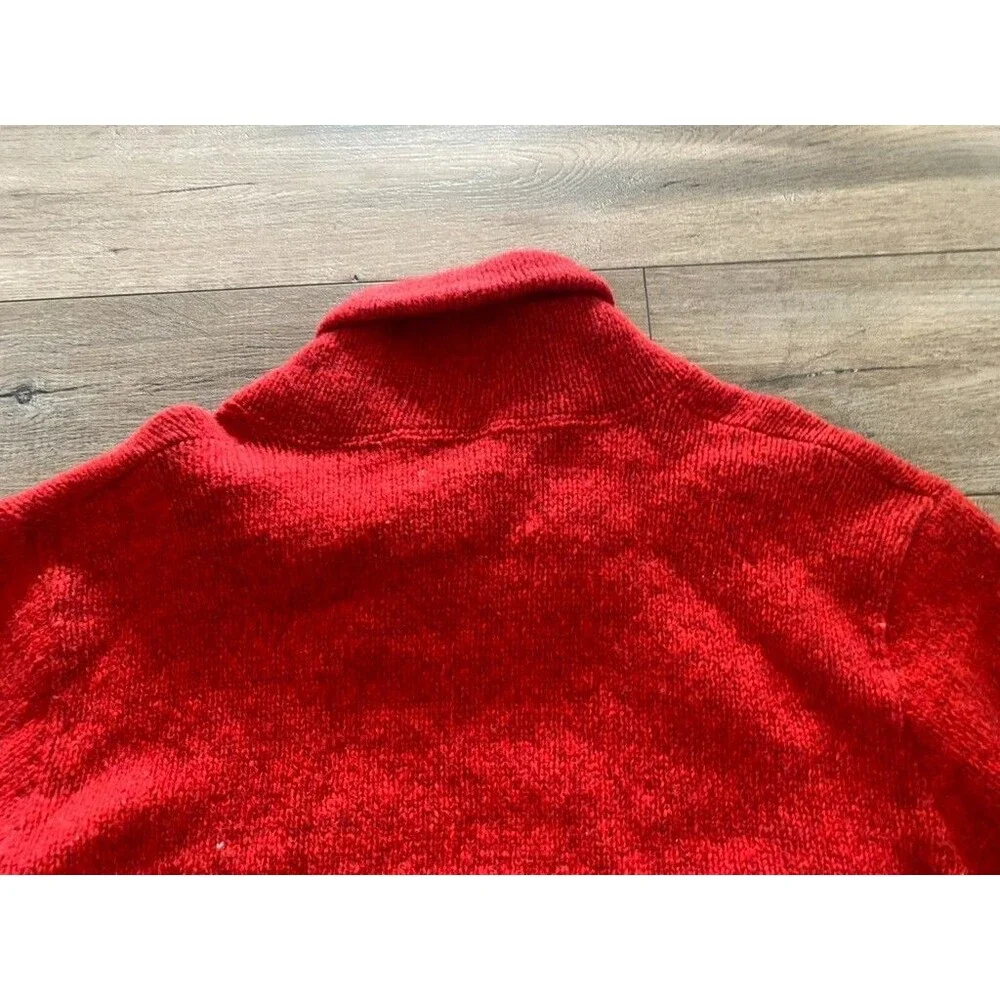Vintage LL Bean Mens M Wool Chunky Cowl Neck Fisherman Sweater RED USA 80s - Picture 8 of 9